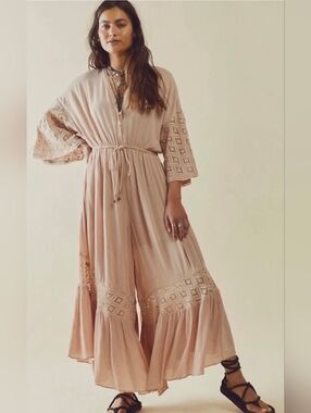 Free People Angela Button Crochet Jumpsuit In Rosewood